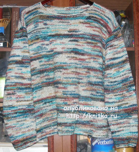 Пуловер из цветной пряжи. Работа Елены вязание и схемы вязания