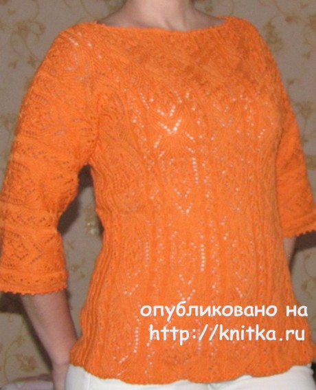 Пуловер спицами Апельсиновое настроение. Работа Арины вязание и схемы вязания