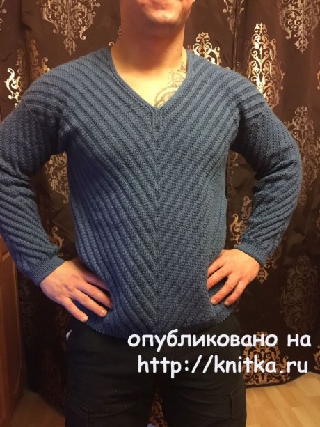 Мужской пуловер спицами. Работа Ольги Ярославской вязание и схемы вязания