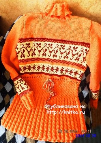 Теплая туника спицами – работа Оксаны. Вязание спицами.