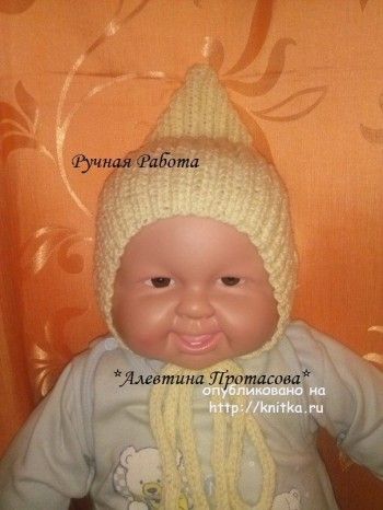 Шапочка эльф – работа Алевтины. Вязание спицами.