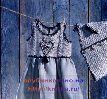 Вязаная кокетка для платья. Вязание спицами.