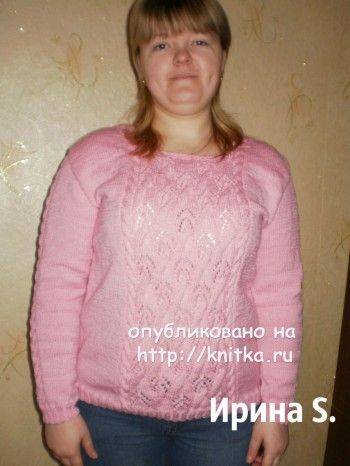 Розовый свитер спицами – работа Ирины Стильник. Вязание спицами.