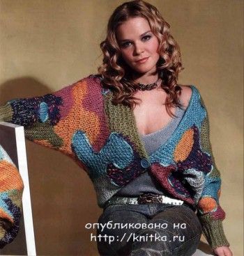 Разноцветный жакет. Вязание спицами.