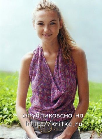 Меланжевый топ. Вязание спицами.