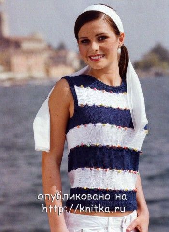 Полосатый топ, связанный спицами. Вязание спицами.