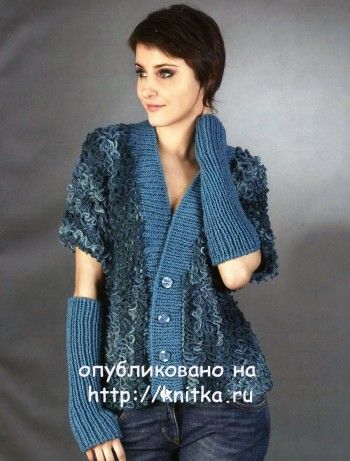 Вязаный спицами жакет и митенки. Вязание спицами.
