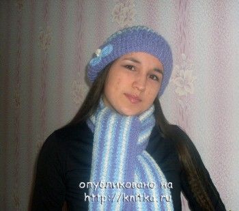 Вязаная комплект: берет и шарф. Вязание спицами.