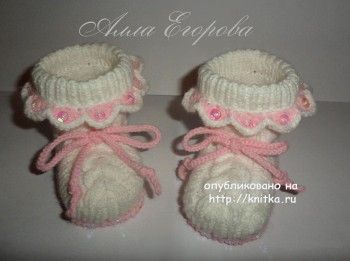 Вязаные спицами пинетки (авторское описание Аллы). Вязание спицами.