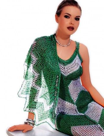 Полосатая шаль, связанная спицами. Вязание спицами. 0n