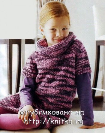 Вязаное платье для девочки. Вязание спицами.