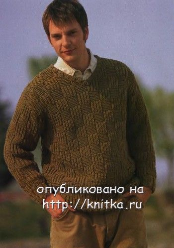 Коричневый пуловер с V-образным вырезом