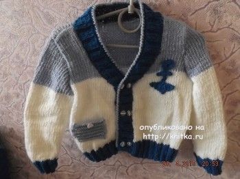Вязаный спицами жакет для мальчика - работа Оксаны вязание и схемы вязания