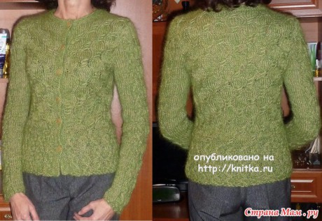 Зеленый жакет спицами. Работа Марины Ефименко вязание и схемы вязания