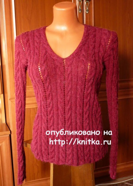 Женский пуловер с косами. Работа Марины Ефименко вязание и схемы вязания
