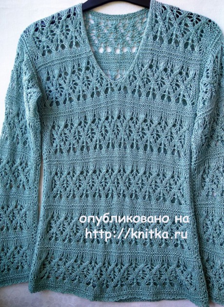 Ажурный пуловер спицами. Работа Ирины вязание и схемы вязания
