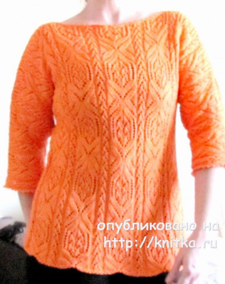 Пуловер спицами Апельсиновое настроение. Работа Арины вязание и схемы вязания