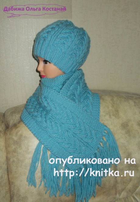 Шапочка и шарф спицами. Работы Ольги вязание и схемы вязания
