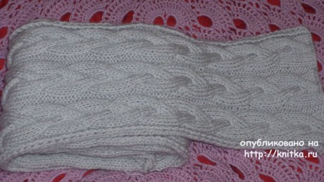 Серый шарф с косами. Работа Елены Ахременко вязание и схемы вязания