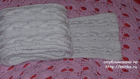 Серый шарф с косами. Работа Елены Ахременко вязание и схемы вязания