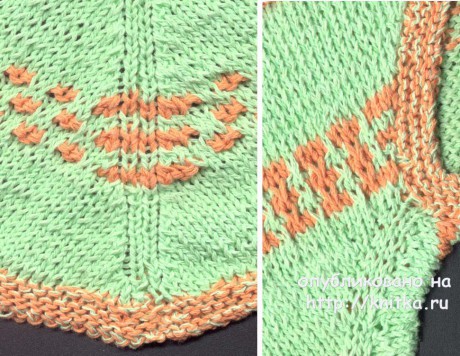 Зеленый топ с ленивыми узорами. Работа Татьяны Родионовой вязание и схемы вязания