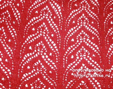 Красный ажурный шарф спицами. Работа Елены вязание и схемы вязания