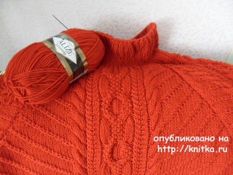 Вязаный спицами свитер с аранами. Работа Светлана Шевченко вязание и схемы вязания