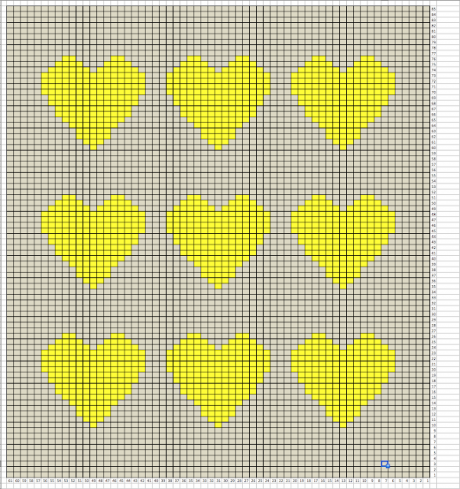 Расчетная схема для вязания пледа с узором сердечко спицами