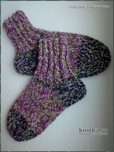 Меланжевые носки с пяткой БУМЕРАНГ спицами. Работа Julia Easy вязание и схемы вязания