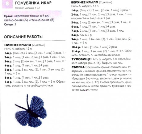 Мотивы бабочки спицами: Голубянка Арион, Голубянка Икар, Павлиний глаз, Геликонида
