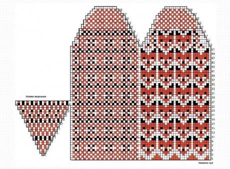 Схема вязания спицами узора лисицы на снегу:
