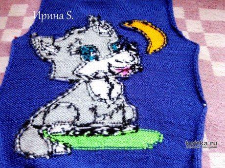 Детский свитер спицами Волчонок и луна. Работа Ирины Стильник вязание и схемы вязания