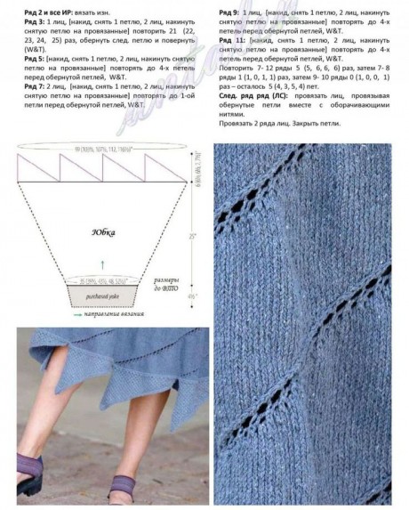 Схемы юбки, связанной вкруговую