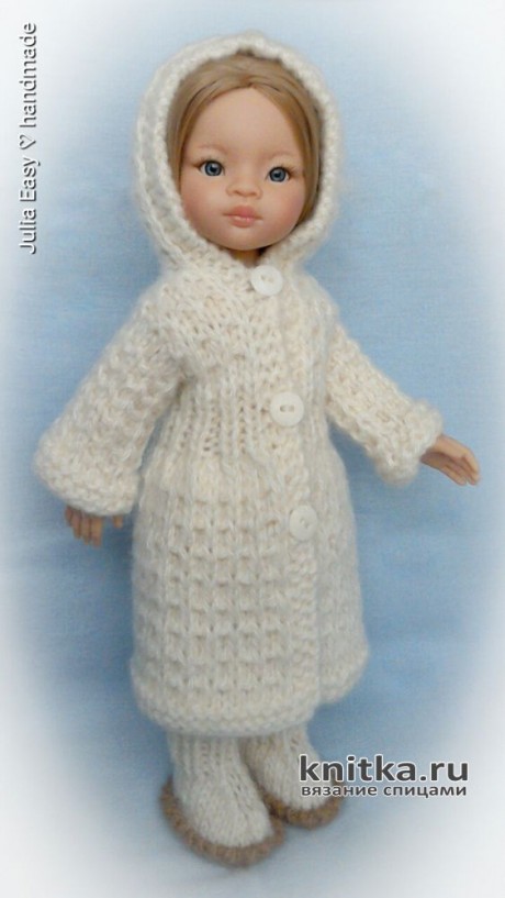 Зимнее пальто с капюшоном для куклы Paola Reina. Работа Julia Easy вязание и схемы вязания