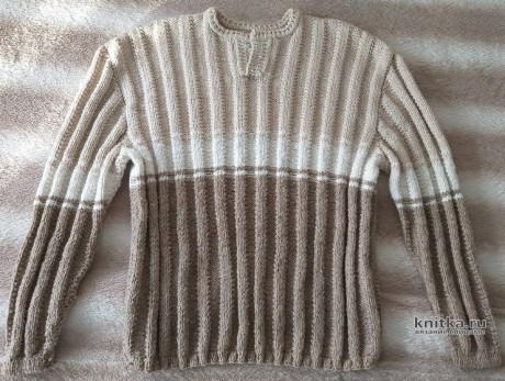 Пуловер мужской спицами c полосатым рельефным узором вязание и схемы вязания