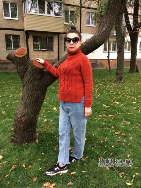 Женский свитер спицами Красный кирпич вязание и схемы вязания