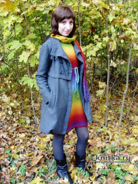 Осенний блюз - платье спицами из секционной пряжи Кауни. Работа Светланы вязание и схемы вязания