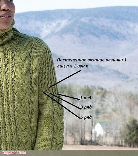 Женский свитер спицами с высоким горлом 1