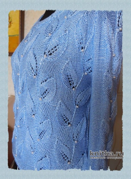 Голубой джемпер спицами. Работа Елены Трофимовой вязание и схемы вязания
