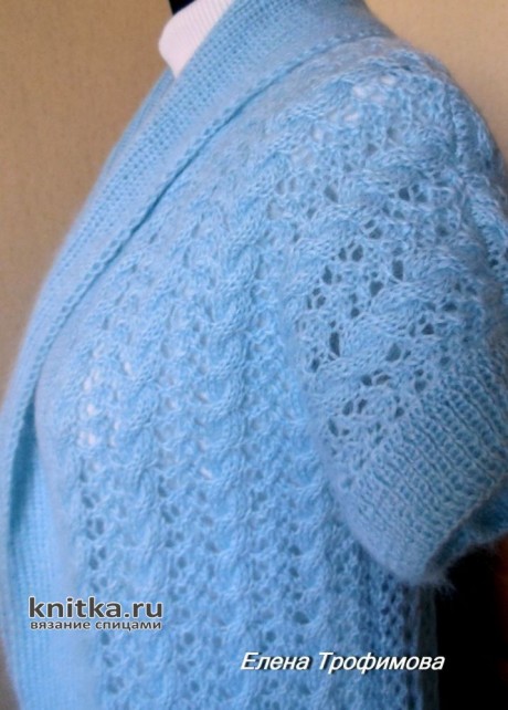 Голубой жилет спицами для женщин. Работа Елены Трофимовой вязание и схемы вязания