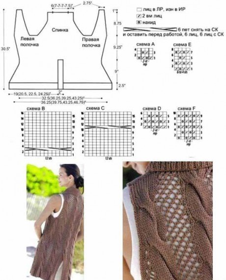 Схема вязания ажурного жилета спицами