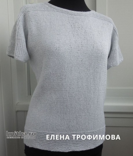 Простая футболка связанная спицами из хлопка. Работа Елены Трофимовой вязание и схемы вязания