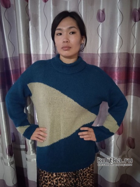 Двухцветный свитер в технике интарсия (спицы). Работа Маргариты Шопхоловой. Вязание спицами. 0n