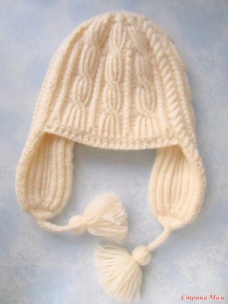 Шикарная зимняя шапка с ушками, вязание спицами 2