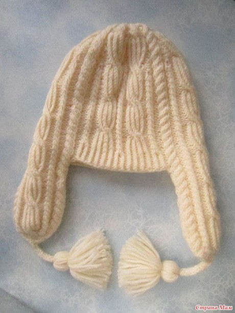 Шикарная зимняя шапка с ушками, вязание спицами 5