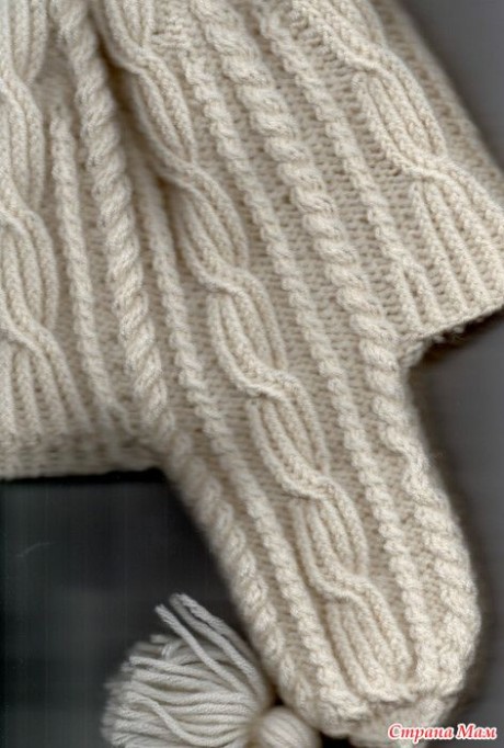 Шикарная зимняя шапка с ушками, вязание спицами 7