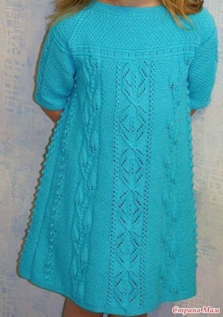 Платье для девочки БИРЮЗА (вязание спицами). Вязание спицами. 0n