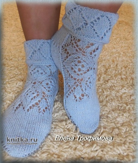 Ажурные носки спицами. Работа Елены Трофимовой вязание и схемы вязания