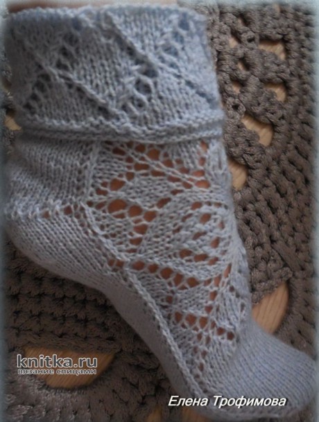 Ажурные носки спицами. Работа Елены Трофимовой вязание и схемы вязания