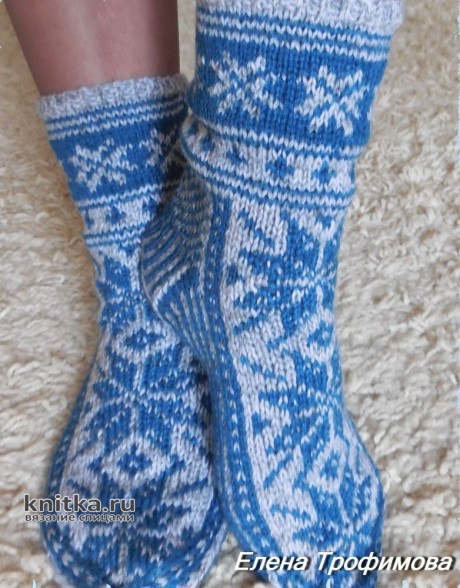 Норвежские носки, вязанные спицами. Работа Елены Трофимовой. Вязание спицами.